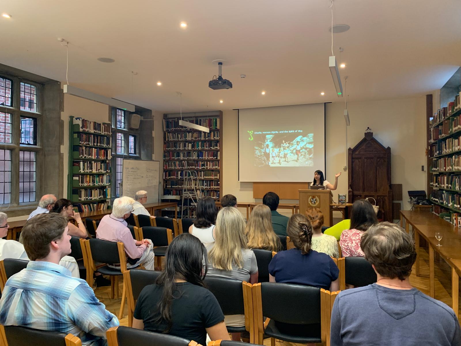 Sembarita presenting at Oxford University's Las Casas Institute