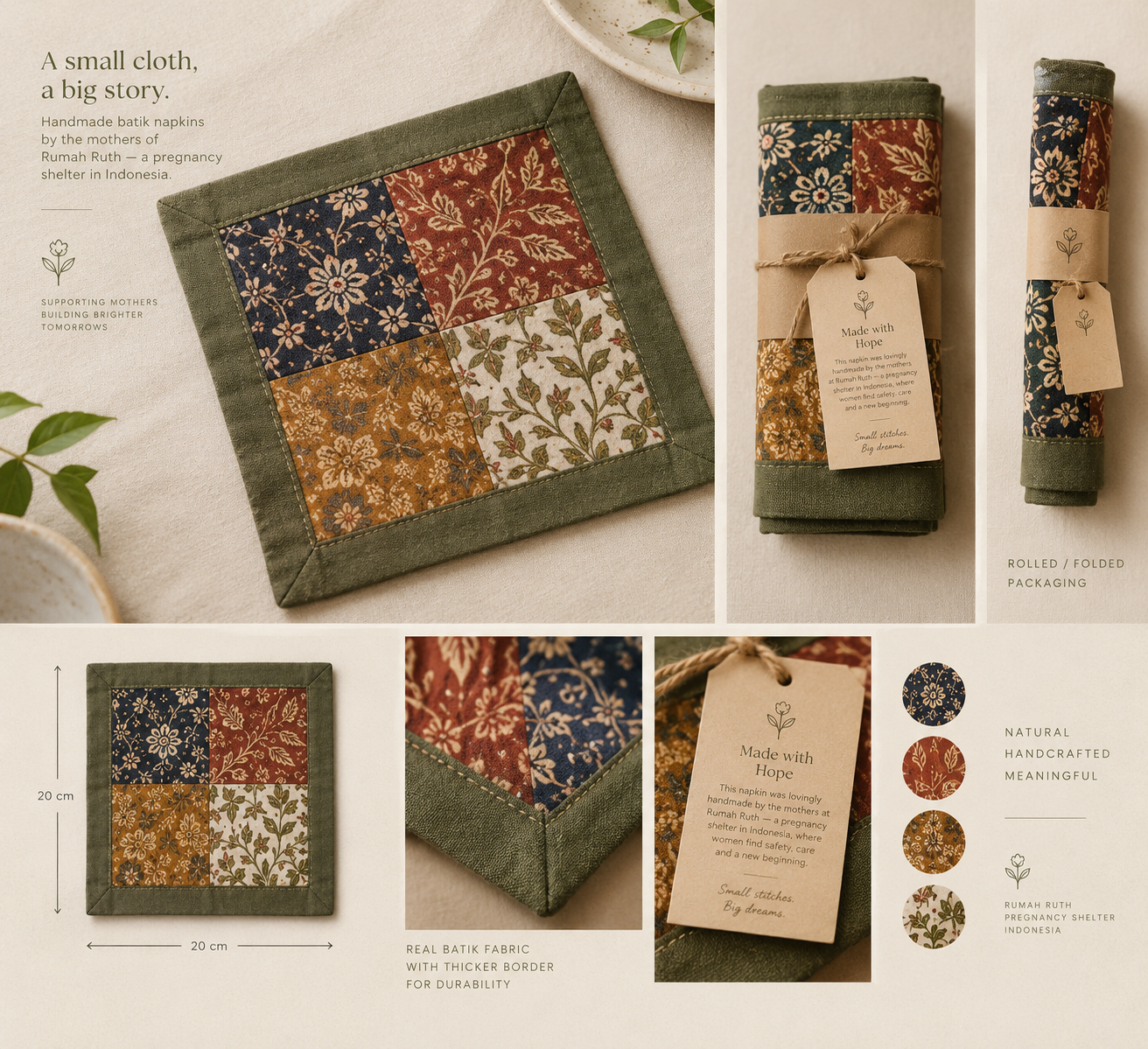 Handmade batik napkins by the mothers of Rumah Ruth